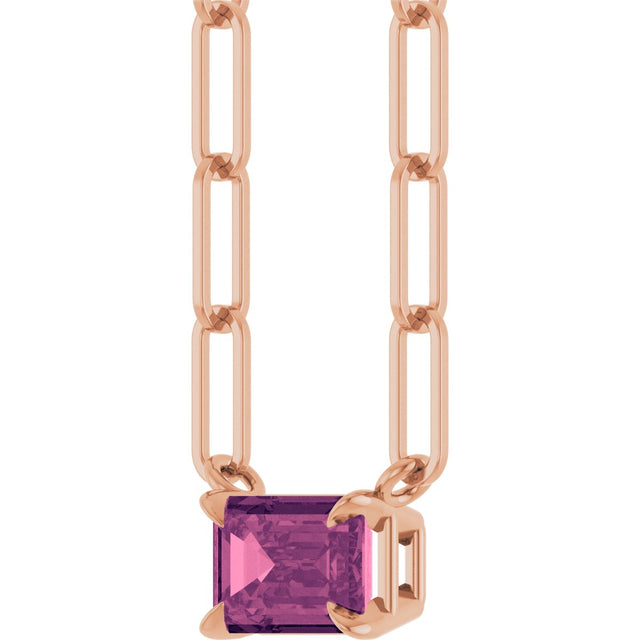 14K Gold Emerald Natural Pink Tourmaline Solitaire Necklace - Rose Gold - view 6