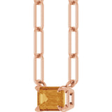 14K Gold Emerald Natural Citrine Solitaire Necklace - Rose Gold - view 6