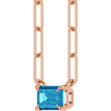 14K Gold Emerald Natural Blue Zircon Solitaire Necklace - Rose Gold - view 6