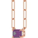 14K Gold Emerald Lab-Grown Alexandrite Solitaire Necklace - Rose Gold - view 6