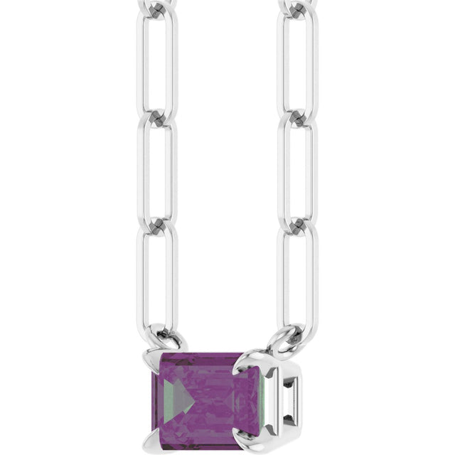 14K Gold Emerald Lab-Grown Alexandrite Solitaire Necklace - White Gold - view 5