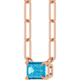 14K Gold Emerald Natural Aquamarine Solitaire Necklace - Rose Gold - view 6