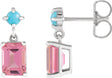 14K Gold Emerald Natural Pink Tourmaline & Natural Turquoise Accented Earrings - White Gold