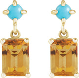 14K Gold Emerald Natural Citrine & Natural Turquoise Accented Earrings - Yellow Gold - view 2