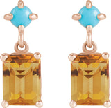14K Gold Emerald Natural Citrine & Natural Turquoise Accented Earrings - Rose Gold - view 2