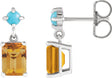 14K Gold Emerald Natural Citrine & Natural Turquoise Accented Earrings - White Gold