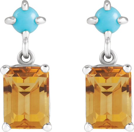 Platinum Emerald Natural Citrine & Natural Turquoise Accented Earrings - view 2
