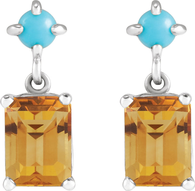 Platinum Emerald Natural Citrine & Natural Turquoise Accented Earrings - view 2