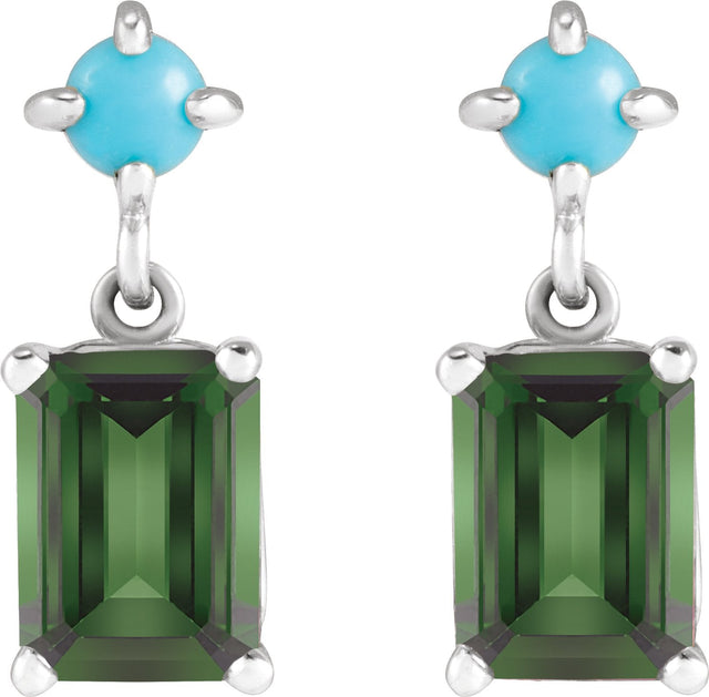 Platinum Emerald Natural Green Tourmaline & Natural Turquoise Accented Earrings - view 2