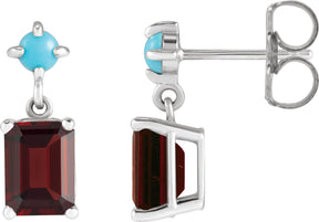 Platinum Emerald Natural Mozambique Garnet & Natural Turquoise Accented Earrings