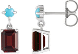 14K Gold Emerald Natural Mozambique Garnet & Natural Turquoise Accented Earrings - White Gold