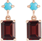 14K Gold Emerald Natural Mozambique Garnet & Natural Turquoise Accented Earrings - Rose Gold - view 2