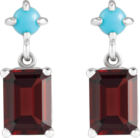Platinum Emerald Natural Mozambique Garnet & Natural Turquoise Accented Earrings - view 2