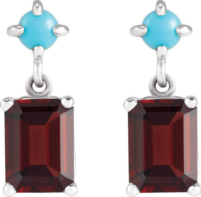 14K Gold Emerald Natural Mozambique Garnet & Natural Turquoise Accented Earrings - White Gold - view 2