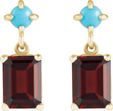 14K Gold Emerald Natural Mozambique Garnet & Natural Turquoise Accented Earrings - Yellow Gold - view 2