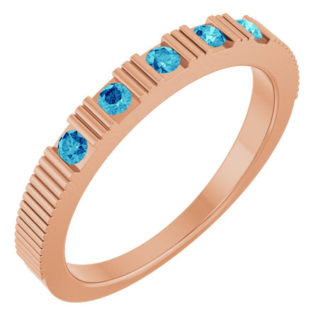14K Gold Round Natural Blue Zircon Birthstone Stackable Ring - Rose Gold