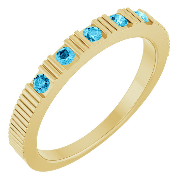 14K Gold Round Natural Aquamarine Birthstone Stackable Ring – 2mm Stones - Yellow Gold