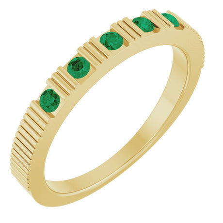 14K Gold Round Natural Emerald Birthstone Stackable Ring – 2mm Stones - Yellow Gold