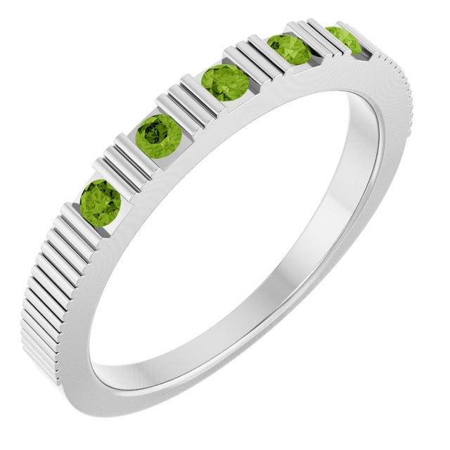 Platinum Round Natural Peridot Birthstone Stackable Ring