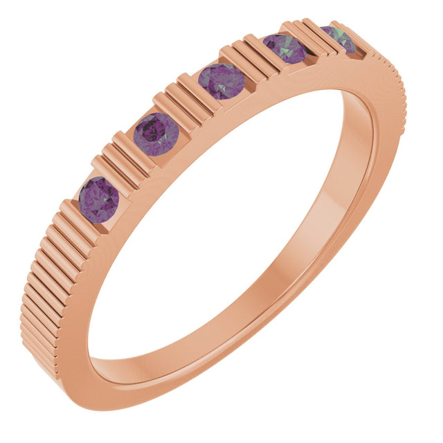 14K Gold Round Lab-Grown Alexandrite Birthstone Stackable Ring - Rose Gold