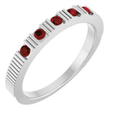 Platinum Round Natural Mozambique Garnet Birthstone Stackable Ring