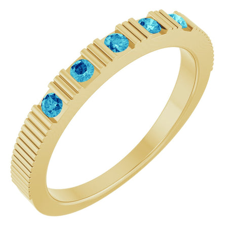 14K Gold Round Natural Blue Zircon Birthstone Stackable Ring - Yellow Gold