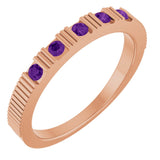 14K Gold Round Natural Amethyst Birthstone Stackable Ring – 2mm Stones - Rose Gold
