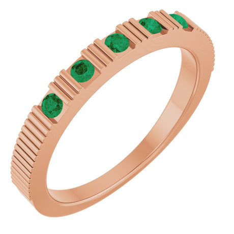 14K Gold Round Lab-Grown Emerald Birthstone Stackable Ring – 2mm Stones - Rose Gold