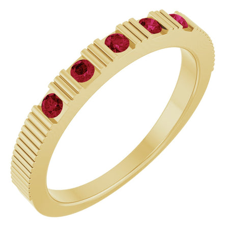 14K Gold Round Lab-Grown Ruby Birthstone Stackable Ring – 2mm Stones - Yellow Gold