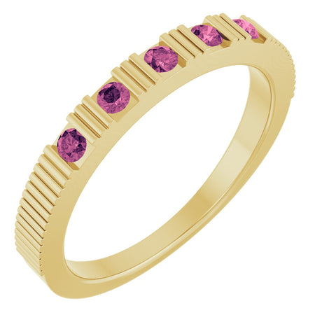 14K Gold Round Natural Pink Tourmaline Birthstone Stackable Ring – 2mm Stones - Yellow Gold