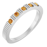 Platinum Round Natural Citrine Birthstone Stackable Ring