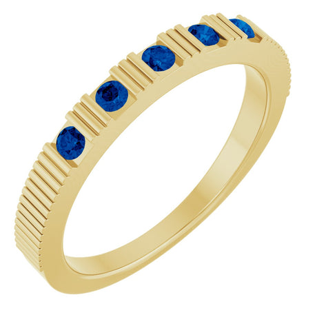 14K Gold Round Natural Blue Sapphire Birthstone Stackable Ring – 2mm Stones - Yellow Gold
