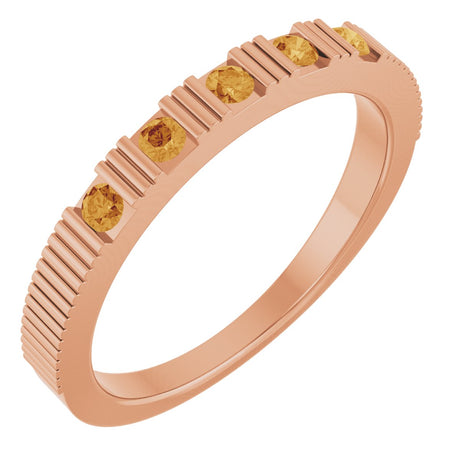 14K Gold Round Natural Citrine Birthstone Stackable Ring – 2mm Stones - Rose Gold