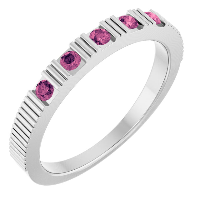 Platinum Round Natural Pink Tourmaline Birthstone Stackable Ring
