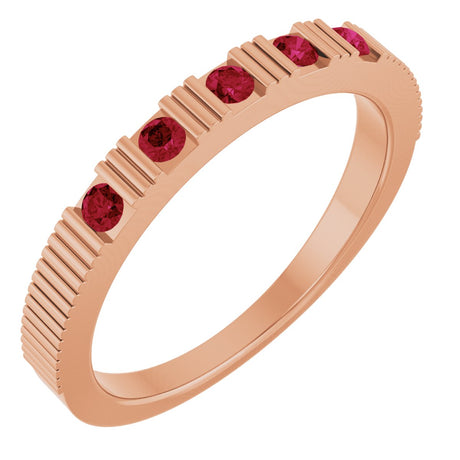 14K Gold Round Natural Ruby Birthstone Stackable Ring – 2mm Stones - Rose Gold