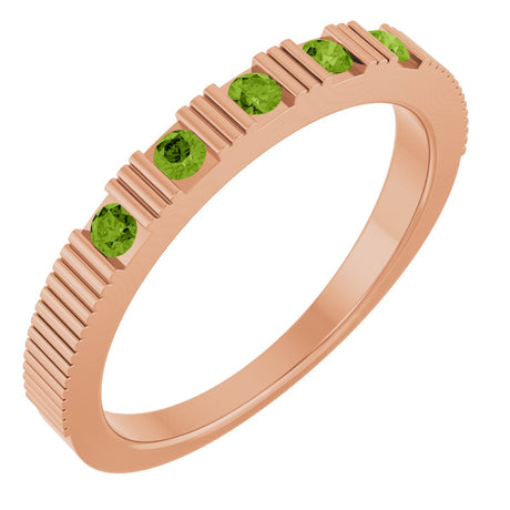14K Gold Round Natural Peridot Birthstone Stackable Ring – 2mm Stones - Rose Gold