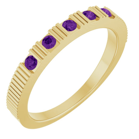 14K Gold Round Natural Amethyst Birthstone Stackable Ring – 2mm Stones - Yellow Gold