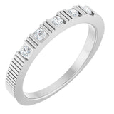 Platinum Round Natural White Sapphire Birthstone Stackable Ring