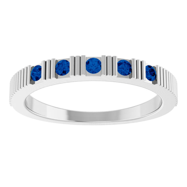 Platinum Round Natural Blue Sapphire Birthstone Stackable Ring - view 3
