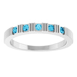 Platinum Round Natural Aquamarine Birthstone Stackable Ring - view 3