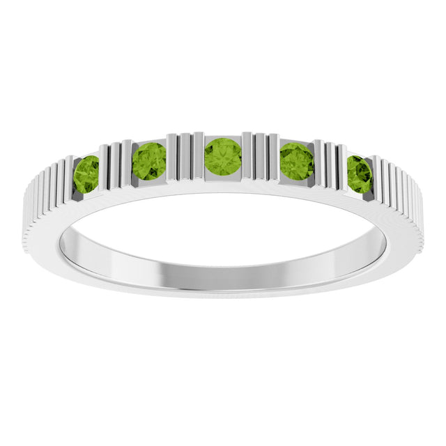 14K Gold Round Natural Peridot Birthstone Stackable Ring – 2mm Stones - White Gold - view 3