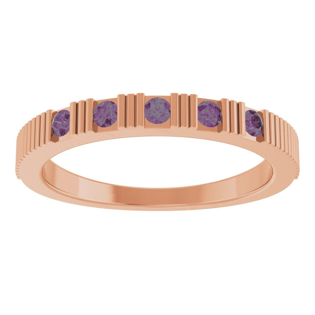 14K Gold Round Lab-Grown Alexandrite Birthstone Stackable Ring - Rose Gold - view 3