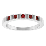 Platinum Round Natural Mozambique Garnet Birthstone Stackable Ring - view 3