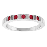 14K Gold Round Natural Ruby Birthstone Stackable Ring – 2mm Stones - White Gold - view 3