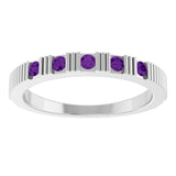 14K Gold Round Natural Amethyst Birthstone Stackable Ring – 2mm Stones - White Gold - view 3