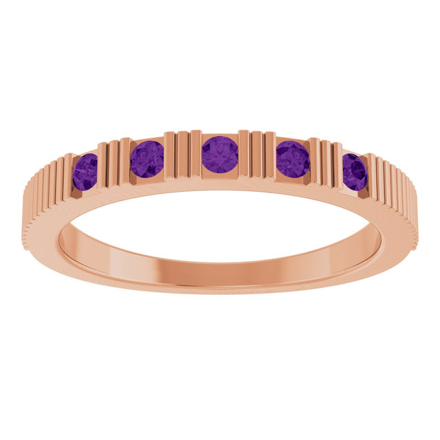 14K Gold Round Natural Amethyst Birthstone Stackable Ring – 2mm Stones - Rose Gold - view 3