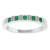 Platinum Round Natural Emerald Birthstone Stackable Ring - view 3