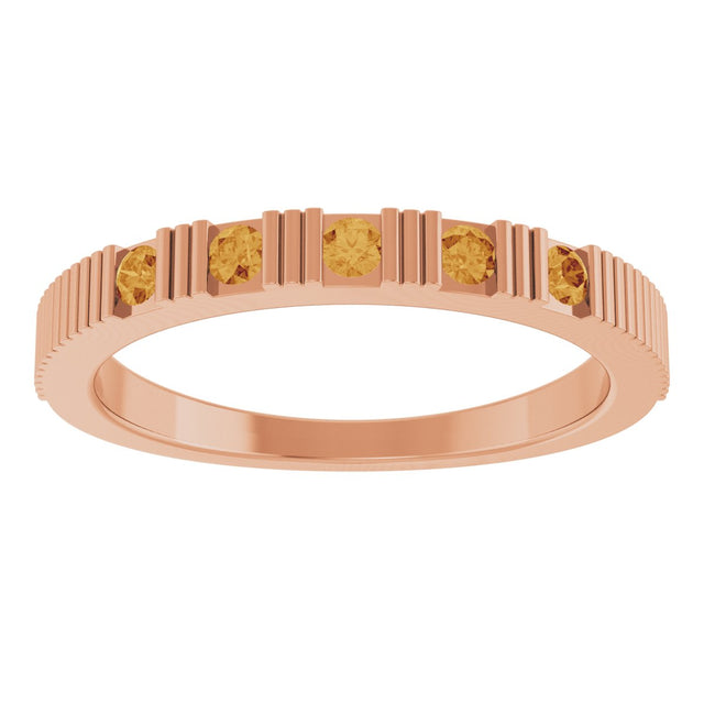 14K Gold Round Natural Citrine Birthstone Stackable Ring – 2mm Stones - Rose Gold - view 3
