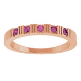 14K Gold Round Natural Pink Tourmaline Birthstone Stackable Ring – 2mm Stones - Rose Gold - view 3