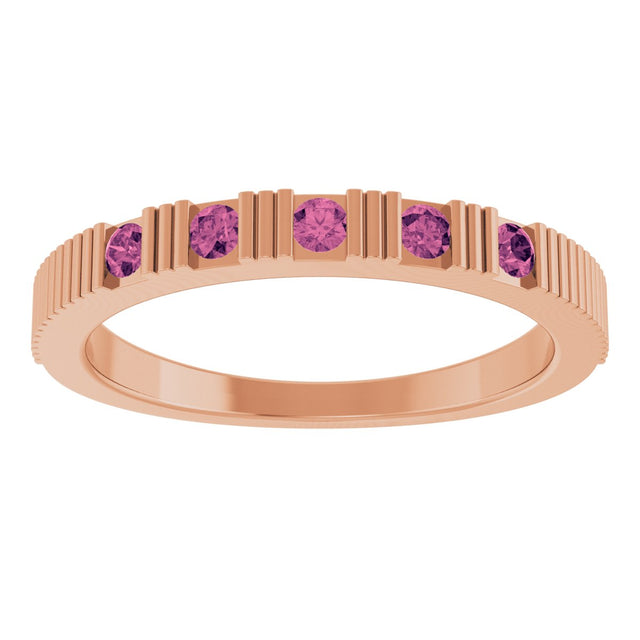 14K Gold Round Natural Pink Tourmaline Birthstone Stackable Ring – 2mm Stones - Rose Gold - view 3